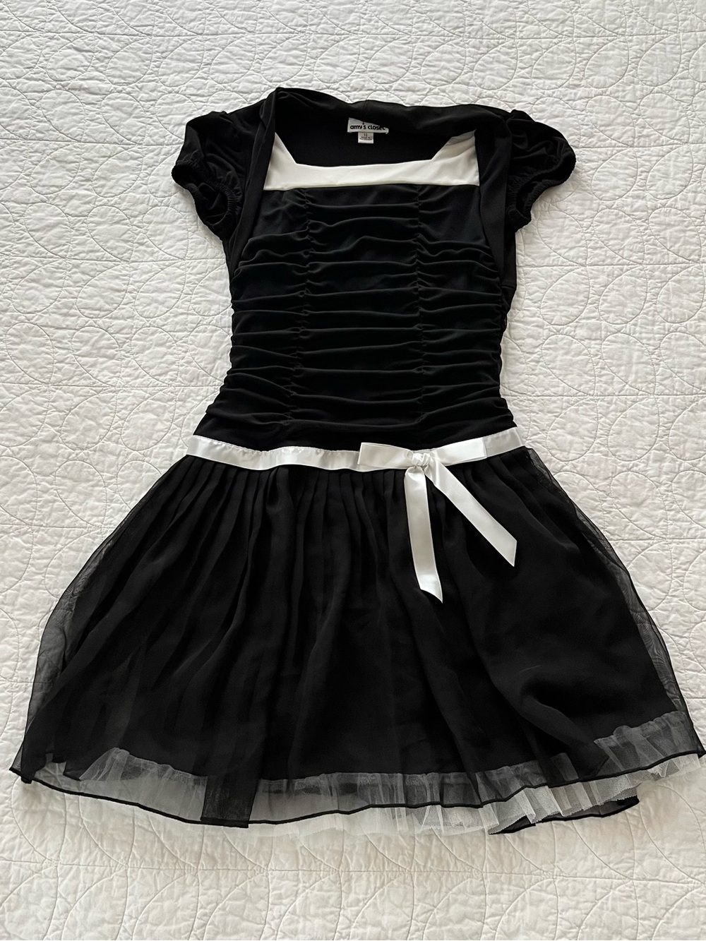 Amy's Closet Black Dress with White Satin Trim - Girls Balletcore Party Grad